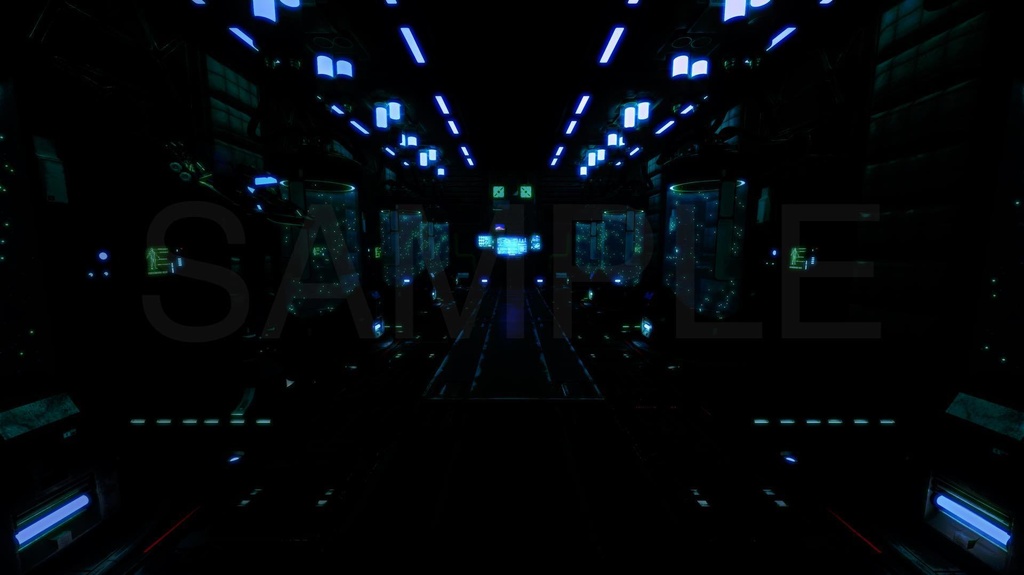 サイバーな研究所施設内、アンドロイド有り・無し、2種×4色調別8枚セット|近未来背景イラスト素材