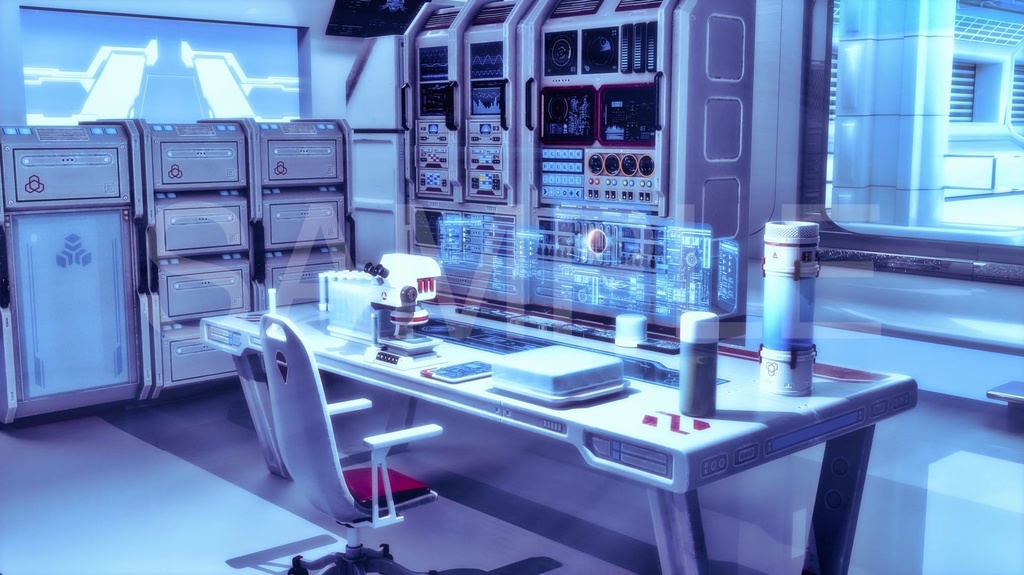 近未来化学研究施設4枚セット(構図2種×色調2パターン計4枚)|近未来アニメ風イラスト素材