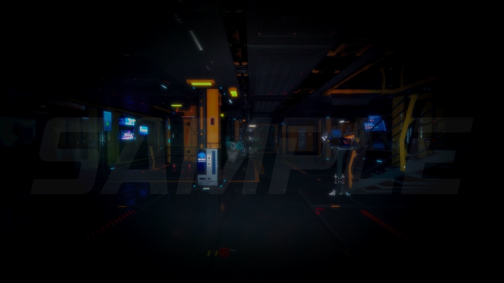 近未来的な工業施設建物内部6枚セット(構図3枚×明暗色調2枚)|近未来アニメ風イラスト素材