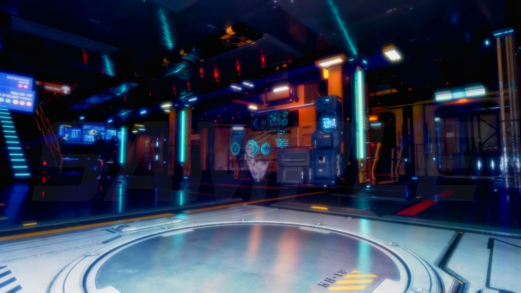 近未来的な工業施設建物内部6枚セット(構図3枚×明暗色調2枚)|近未来アニメ風イラスト素材