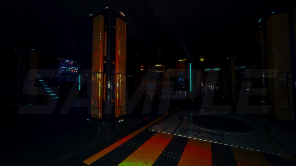 近未来的な工業施設建物内部6枚セット(構図3枚×明暗色調2枚)|近未来アニメ風イラスト素材