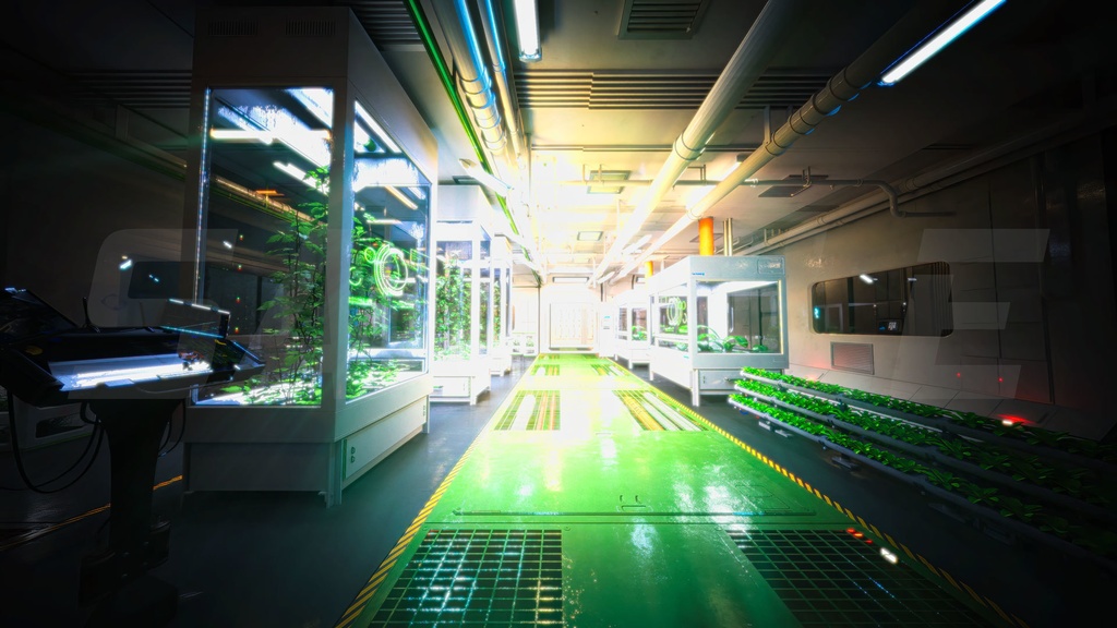 近未来的な植物研究所3枚セット|近未来アニメ風イラスト素材