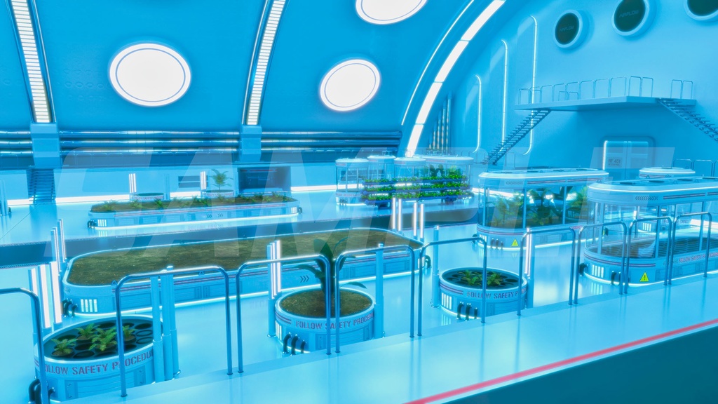 近未来的な植物研究所3枚セット|近未来アニメ風イラスト素材