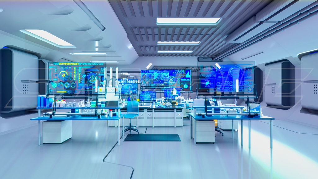 近未来的な研究施設(色調3枚セット)|近未来アニメ風イラスト素材