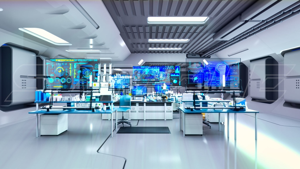 近未来的な研究施設(色調3枚セット)|近未来アニメ風イラスト素材