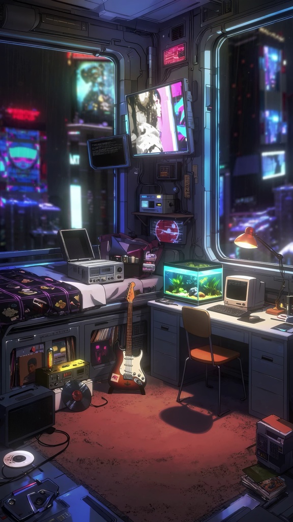 [4K Vertical 縦型/ 9:16] Cyberpunk Retro Room 4K Loop | ノスタルジックな東京の夜 / Lofi Ambient