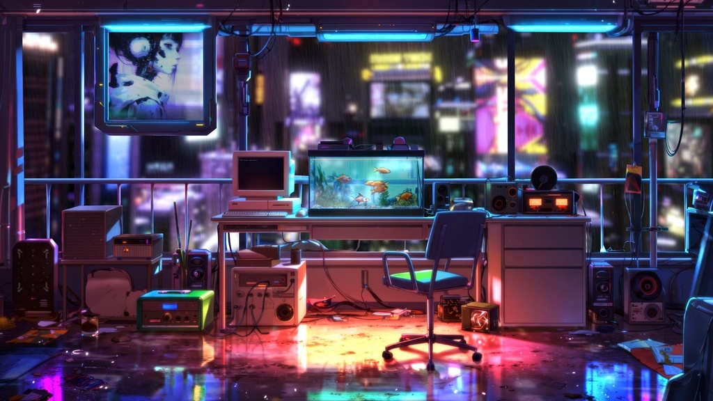 【近未来ルーム背景動画】Retro Future Tokyo Room | ノスタルジー × サイバーパンク 4K Loop２種類セット　