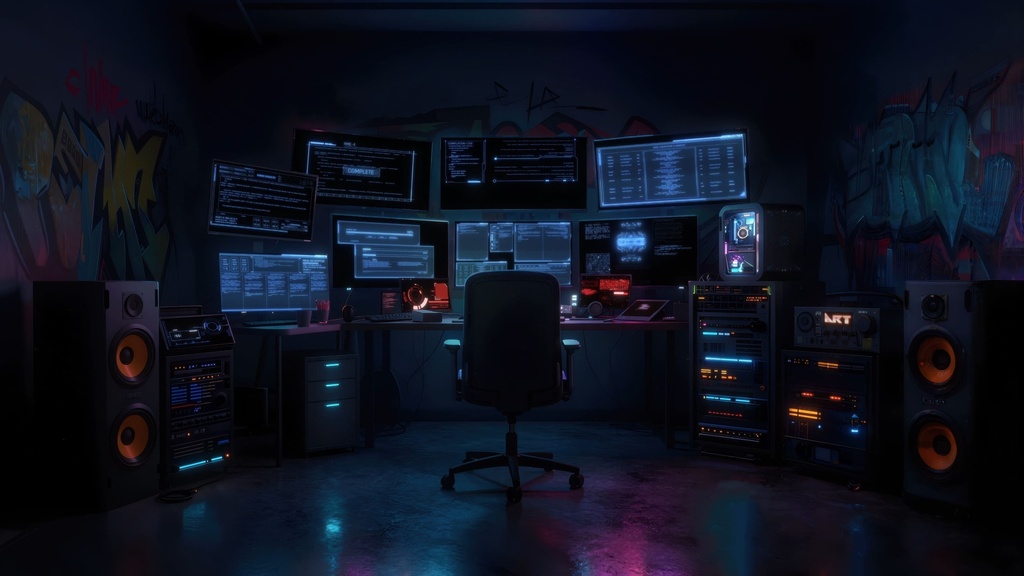 【4K・3種セット】動くイラスト背景「フューチャリスティック・マイPCルーム」近未来/サイバーパンク/ループ動画 [商用利用可]