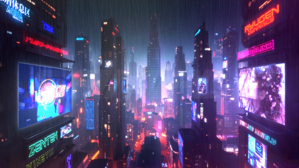 サイバーパンク 背景ループ映像|近未来都市・雨・ネオン(商用利用OK) Cyberpunk Ambient City Loop | Futuristic Rain Neon Background