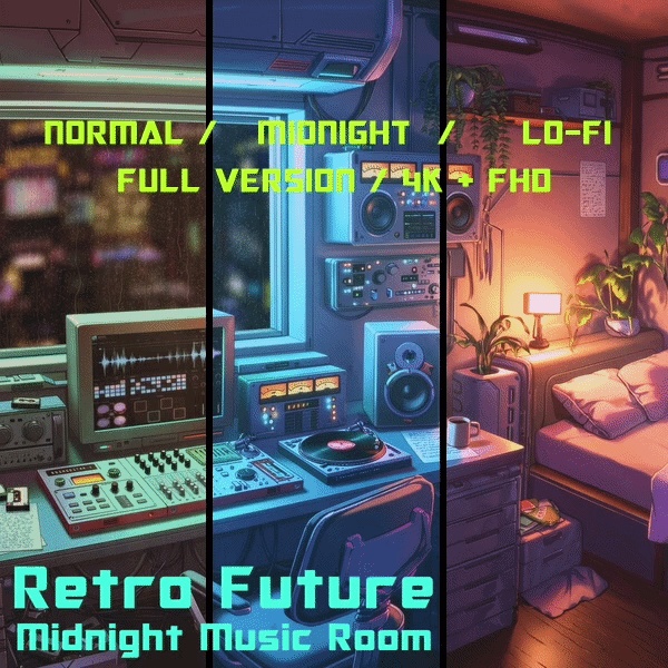 【4K/FHD・ループ背景】Retro Future Midnight Music Room|レトロフューチャー音楽制作室・背景映像素材