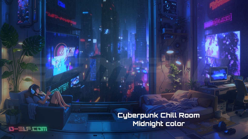 【動く背景/ループ動画/QHD】Cyberpunk Chill Room / サイバーパンク・近未来SF【Vtuber/配信素材/商用可】