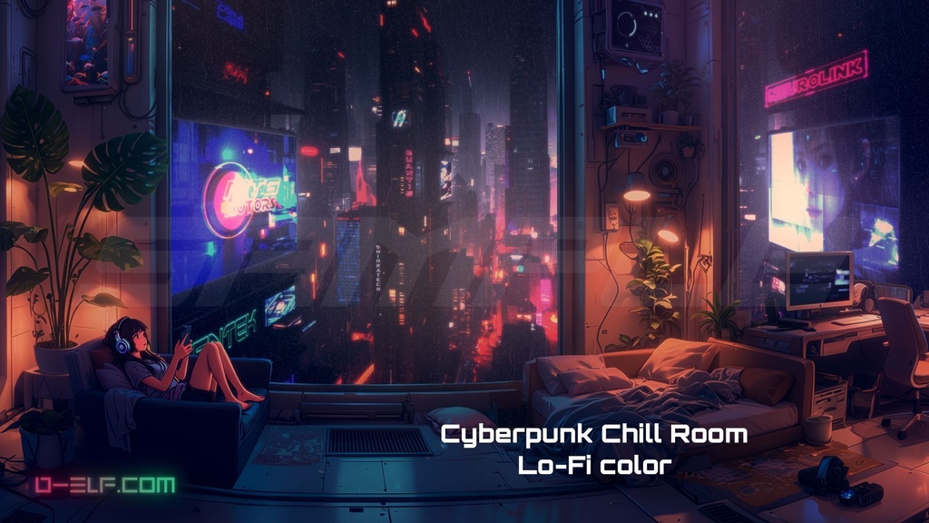 【動く背景/ループ動画/QHD】Cyberpunk Chill Room / サイバーパンク・近未来SF【Vtuber/配信素材/商用可】