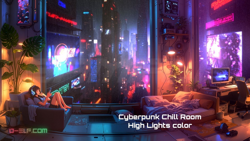【動く背景/ループ動画/QHD】Cyberpunk Chill Room / サイバーパンク・近未来SF【Vtuber/配信素材/商用可】