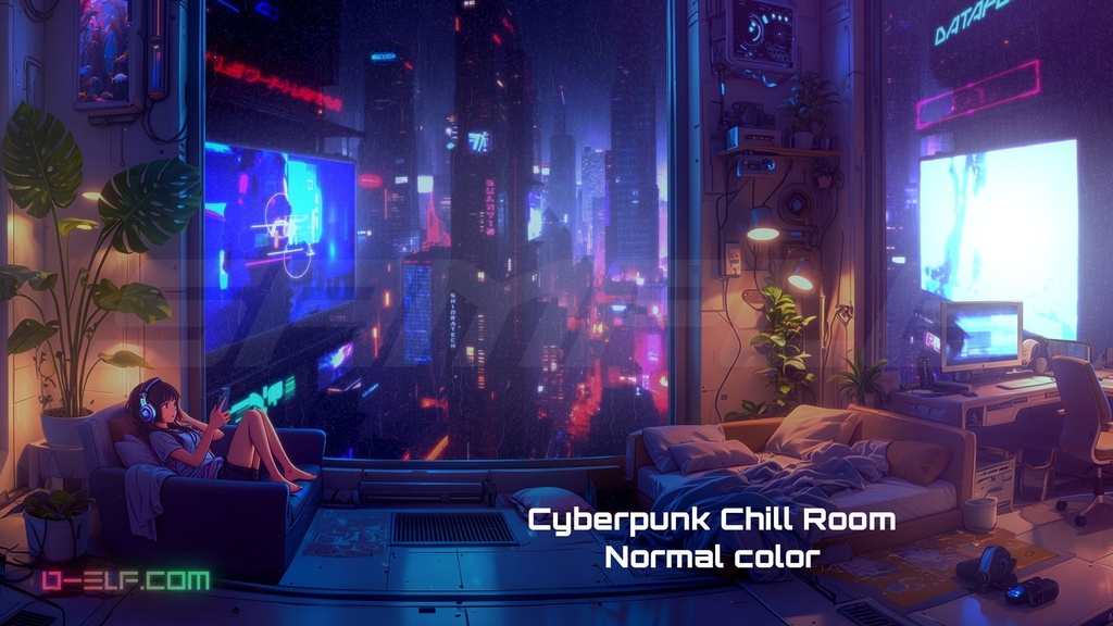 【動く背景/ループ動画/QHD】Cyberpunk Chill Room / サイバーパンク・近未来SF【Vtuber/配信素材/商用可】