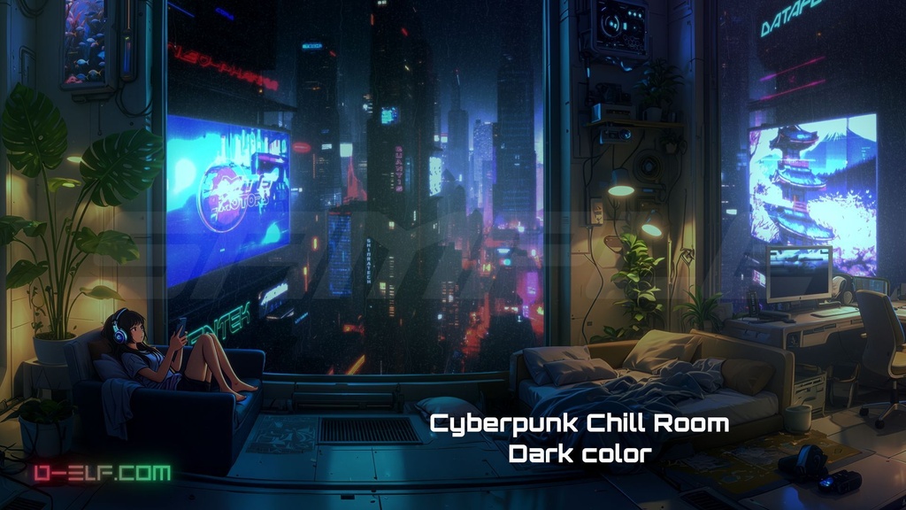 【動く背景/ループ動画/QHD】Cyberpunk Chill Room / サイバーパンク・近未来SF【Vtuber/配信素材/商用可】