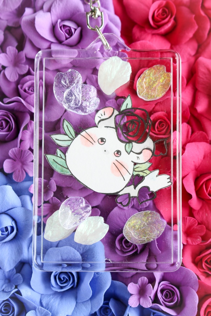 Ericaさんコラボ 花咲くチンチラ ねじゅ 切り絵原画キーホルダー