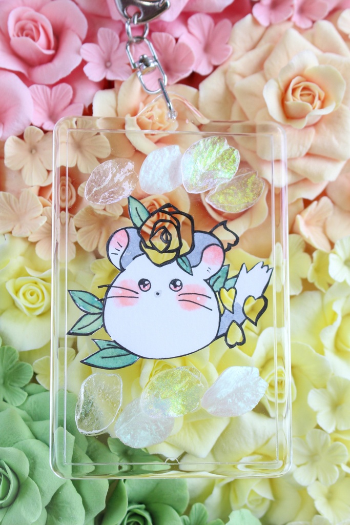 Ericaさんコラボ 花咲くチンチラ ねじゅ 切り絵原画キーホルダー