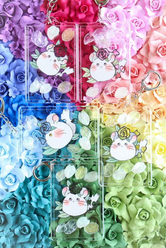 Ericaさんコラボ　花咲くチンチラ　ねじゅ　切り絵原画キーホルダー