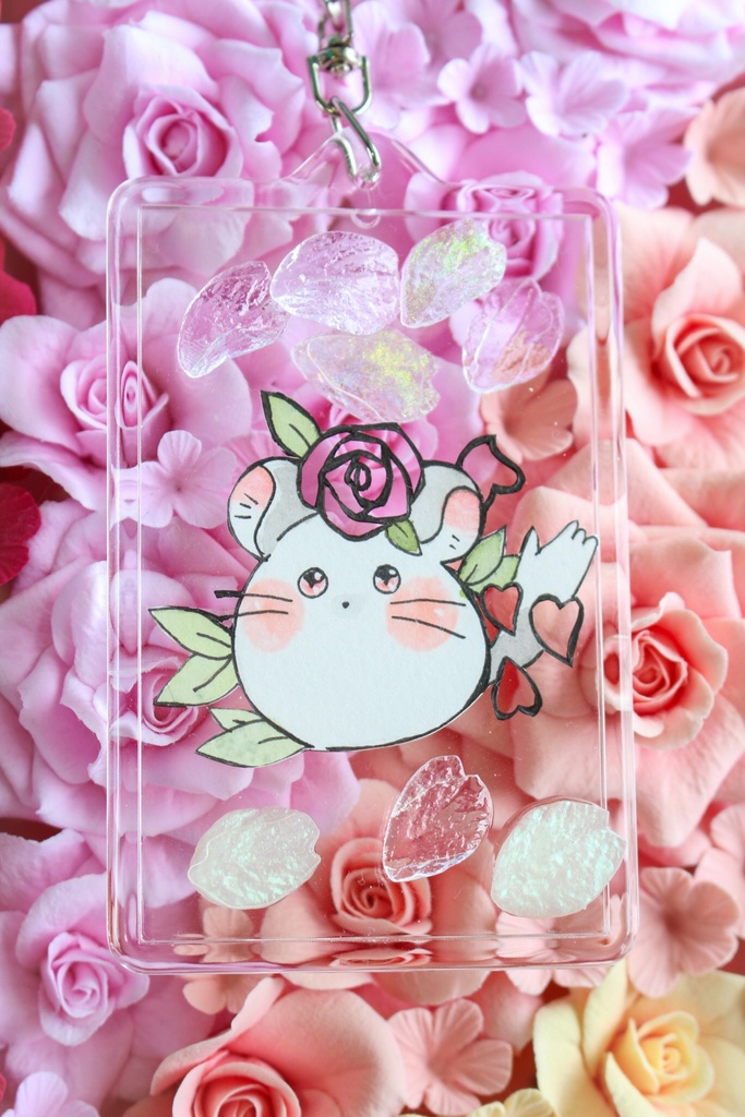 Ericaさんコラボ 花咲くチンチラ ねじゅ 切り絵原画キーホルダー