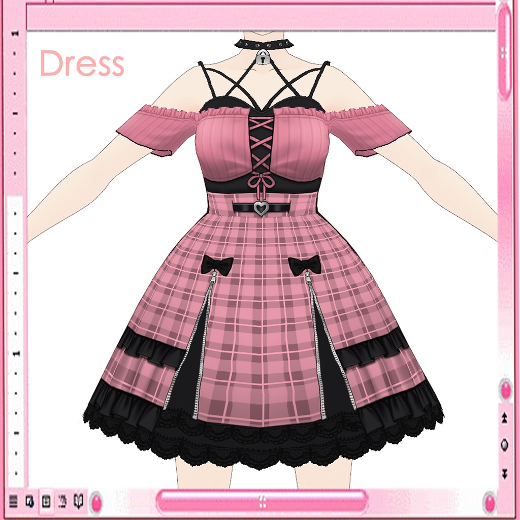 【#VRoid】地雷系Y 2 Kワンピースセット【女性用】【正式版対応済】VRoid texture