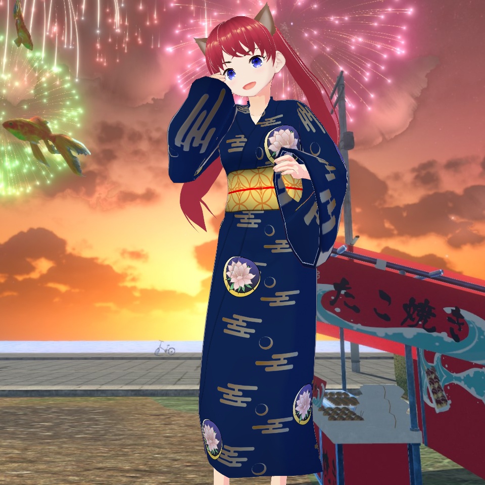 ◆無料配布あり!◆【VRoid正式版】『夏祭りにぴったり!月下美人の浴衣』-Yukata of moonbeauty