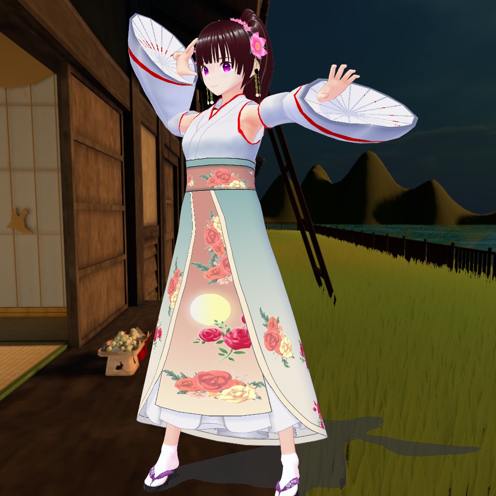 ◆無料配布あり!◆【VRoid正式版】『十五夜の月見に一杯!月と花の姫衣装』-Night! Moon and Flower Princess Costumes