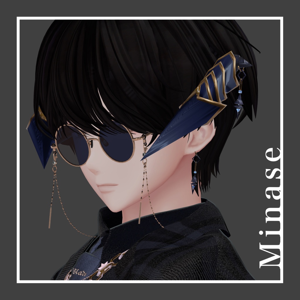 【VRChat想定】 セグメントホーン&チャームイヤリングセット - SharpEdge -