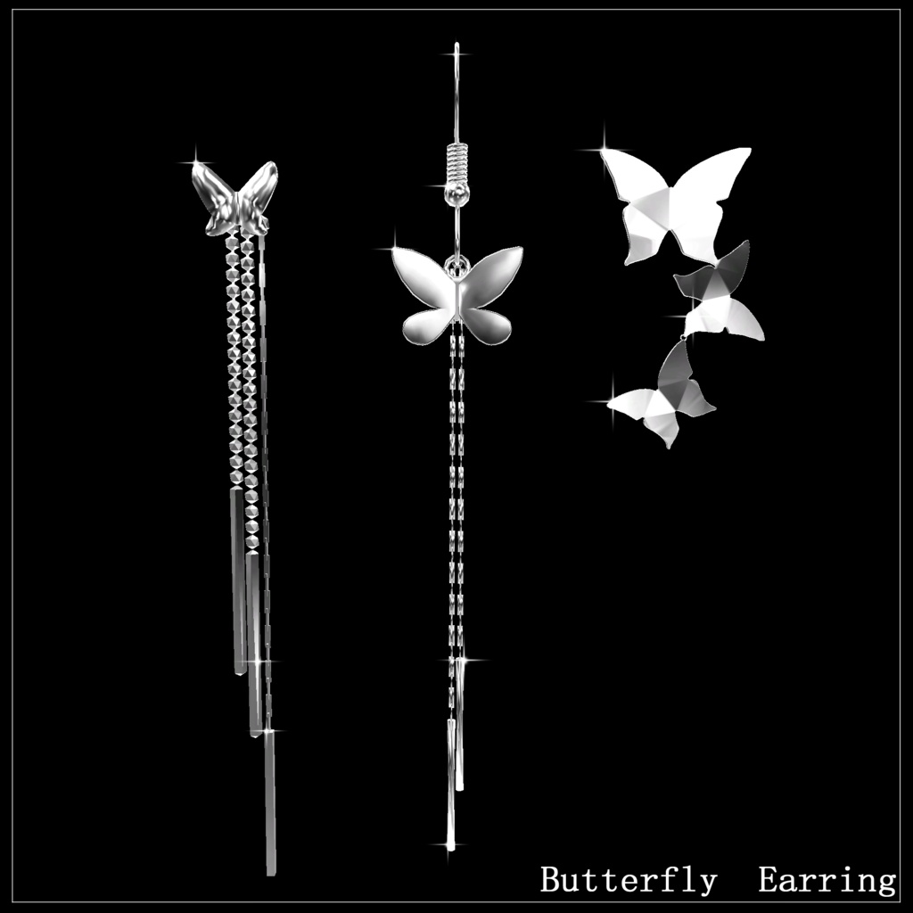 【VRChat用】蝶々のピアス セット Butterfly Earring