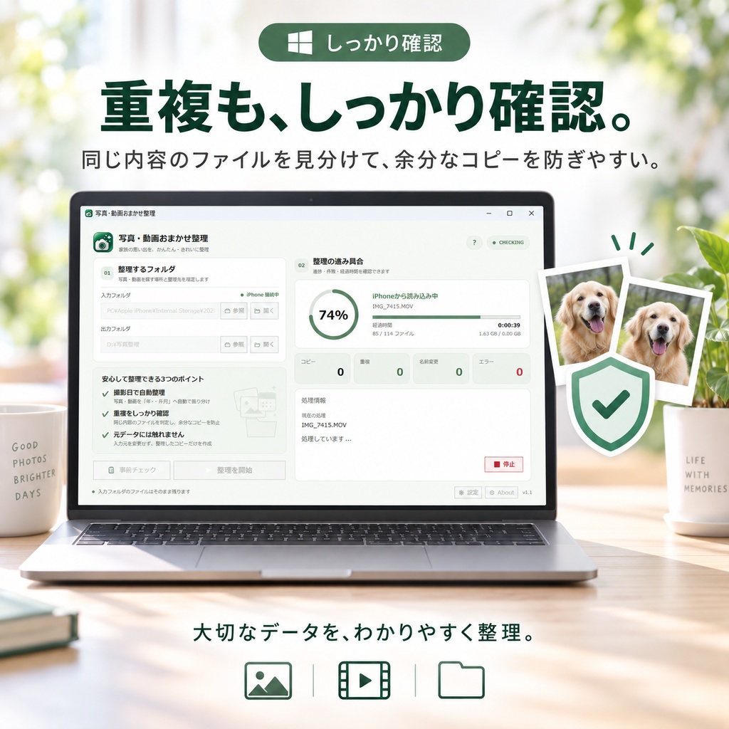 写真・動画おまかせ整理|撮影日でかんたん自動整理【Windows】