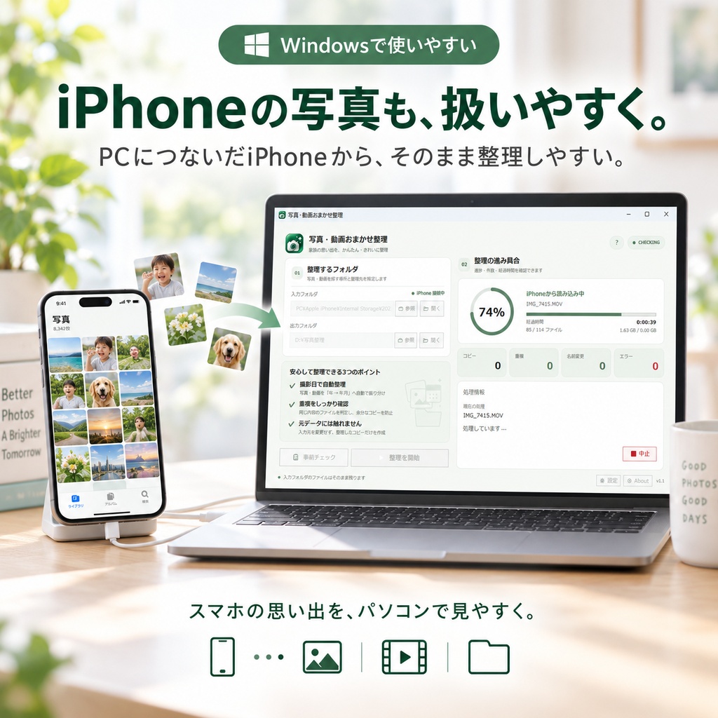 写真・動画おまかせ整理|撮影日でかんたん自動整理【Windows】
