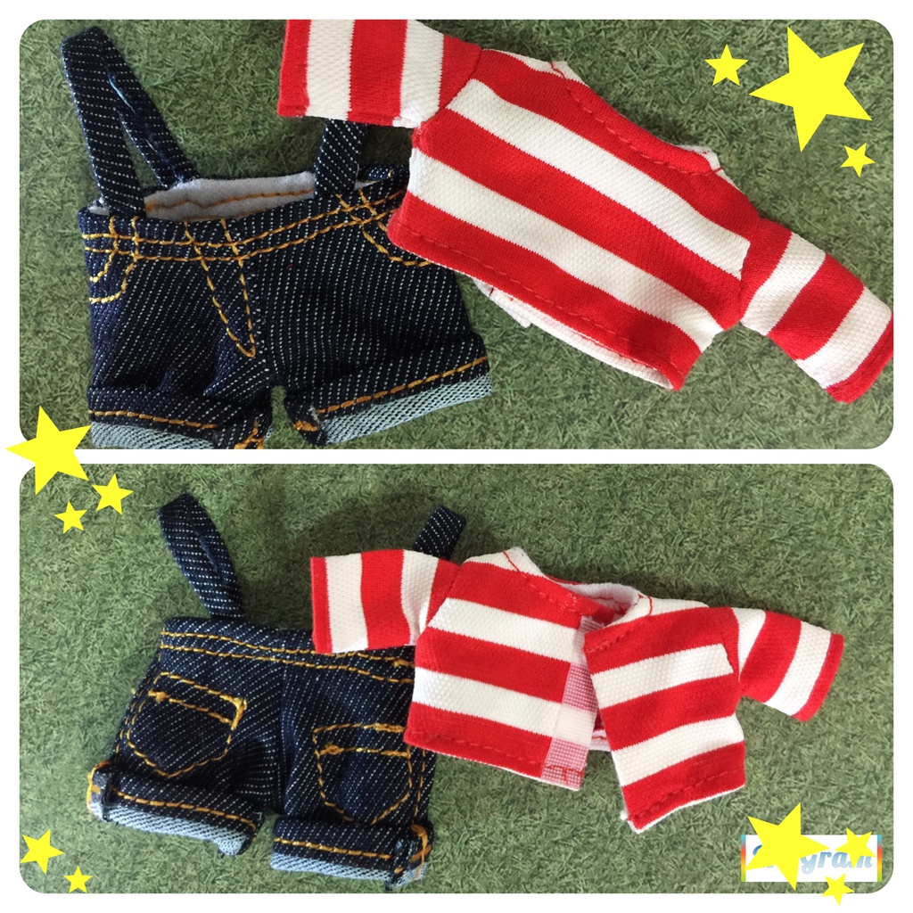 ボーダーTシャツとデニムサロペット