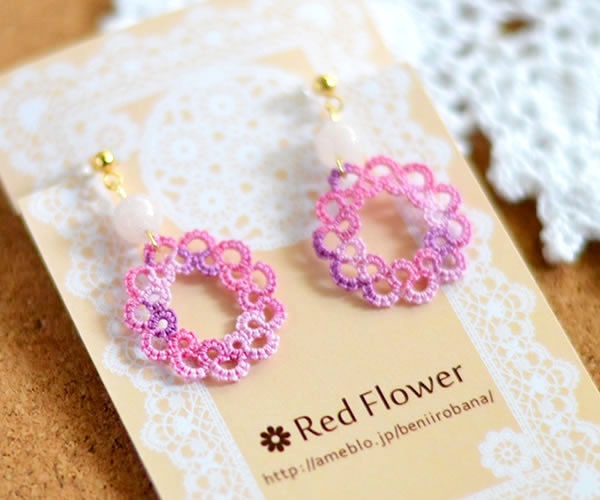 【受注製作】天然石とお花 イヤリング/ピアス(モルガナイト)レース編み