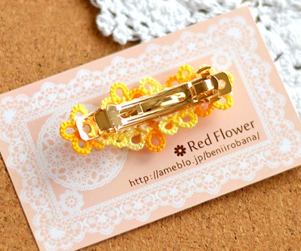 花 バレッタ (オレンジとホワイトMIX) ヘアアクセサリー 髪飾り フラワー 繊細 大人 かわいい 小さめ