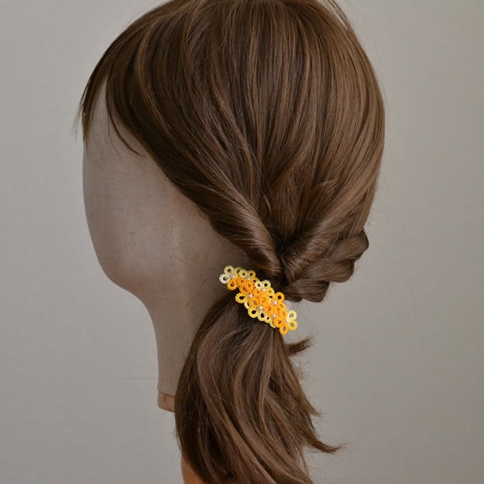 花 バレッタ (オレンジとホワイトMIX) ヘアアクセサリー 髪飾り フラワー 繊細 大人 かわいい 小さめ