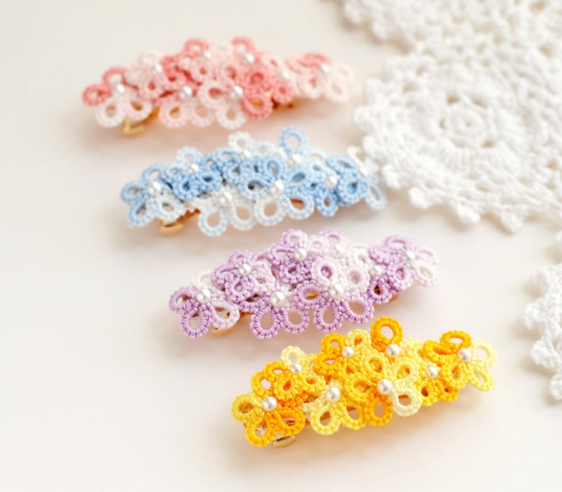 花 バレッタ (オレンジとホワイトMIX) ヘアアクセサリー 髪飾り フラワー 繊細 大人 かわいい 小さめ