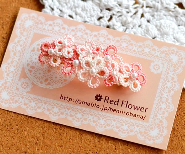 花 バレッタ (ピンクホワイトMIX) ヘアアクセサリー 髪飾り フラワー 繊細 大人 かわいい 小さめ