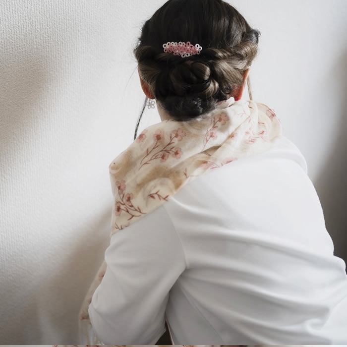 花 バレッタ (ピンクホワイトMIX) ヘアアクセサリー 髪飾り フラワー 繊細 大人 かわいい 小さめ