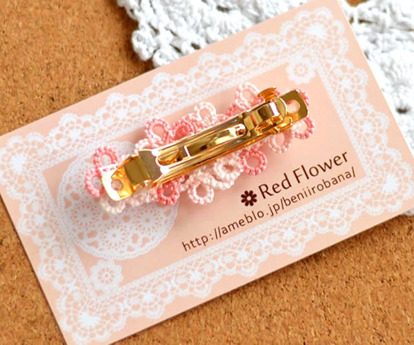 花 バレッタ (ピンクホワイトMIX) ヘアアクセサリー 髪飾り フラワー 繊細 大人 かわいい 小さめ