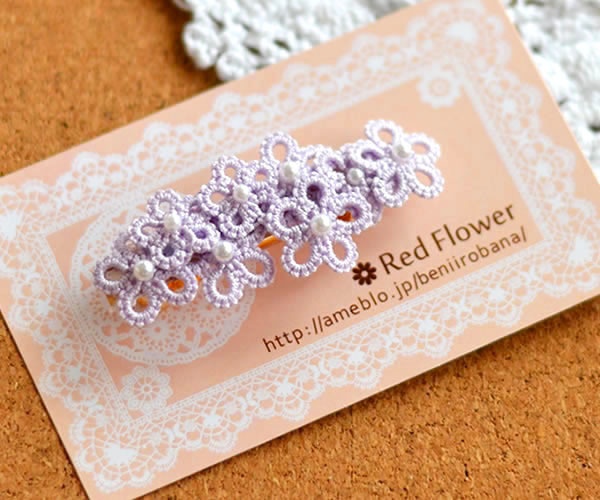 花 バレッタ パープル 紫 ヘアアクセサリー 髪飾り フラワー 繊細 大人 かわいい 小さめ Redflower Booth