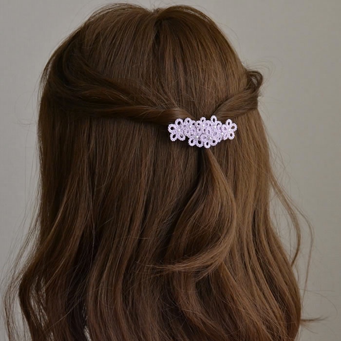 花 バレッタ (パープル 紫) ヘアアクセサリー 髪飾り フラワー 繊細 大人 かわいい 小さめ