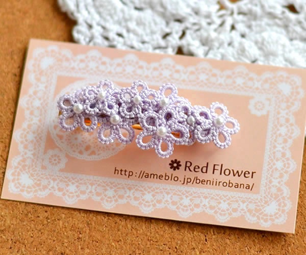 花 バレッタ (パープル 紫) ヘアアクセサリー 髪飾り フラワー 繊細 大人 かわいい 小さめ