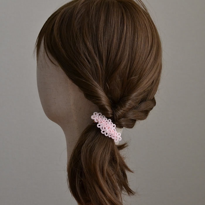 花 バレッタ (ピンク) ヘアアクセサリー 髪飾り フラワー 繊細 大人 かわいい 小さめ