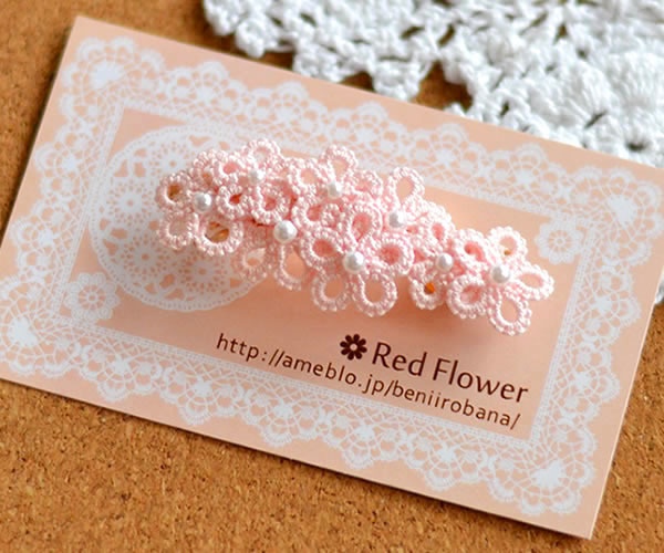 花 バレッタ (ピンク) ヘアアクセサリー 髪飾り フラワー 繊細 大人 かわいい 小さめ