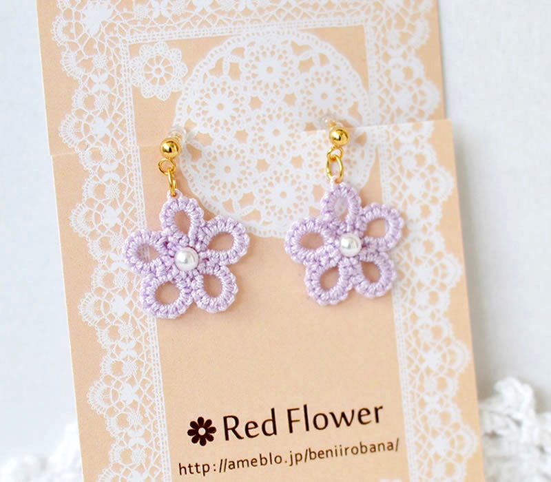 小花 ピアス/ イヤリング(パープル)シンプル 小ぶり 軽い かわいい 樹脂フック