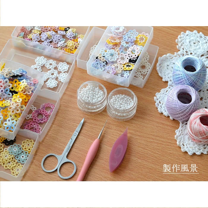 レースのお花 イヤリング / ピアス(オフホワイト ブラウン)レース編み