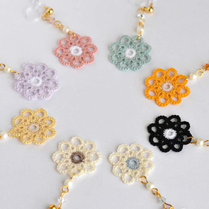レースのお花 イヤリング / ピアス(パープル)レース編み パステルカラー