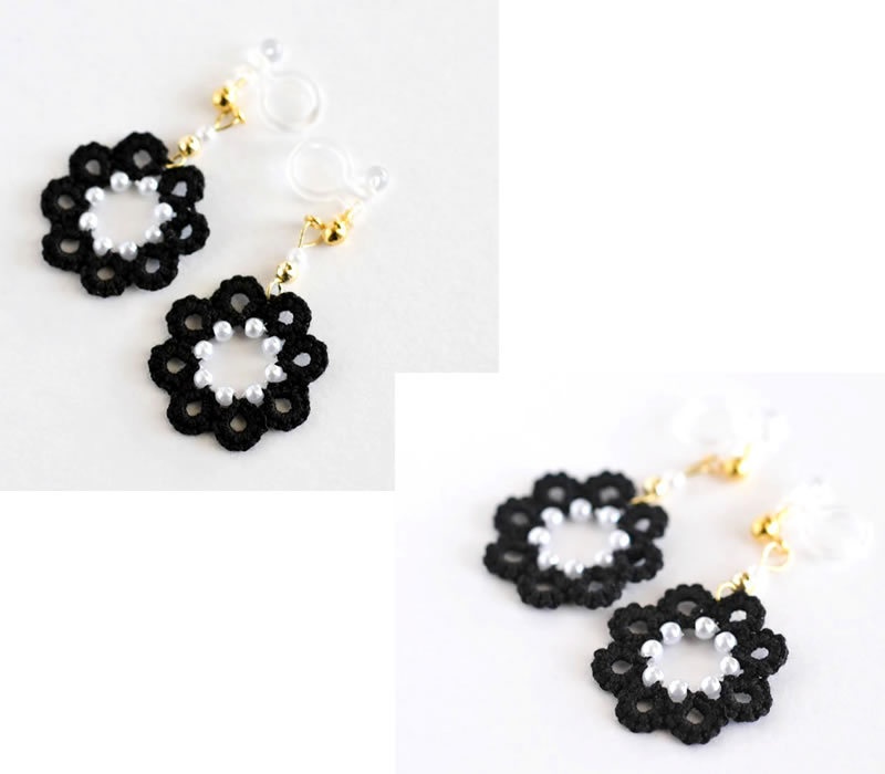 パール 花 ピアス / イヤリング(ブラック)軽い 繊細 上品 揺れる かわいい 樹脂フック