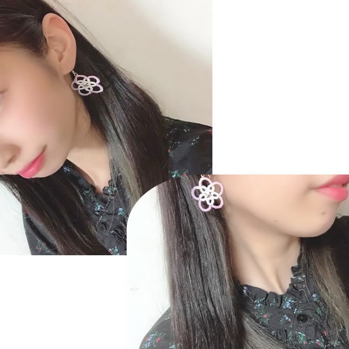 キラキラ輝く お花 樹脂イヤリング レース編み 大ぶり 花