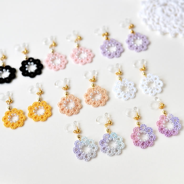 花 パール 樹脂イヤリング ノンホールピアス 軽い 繊細 上品 揺れる かわいい