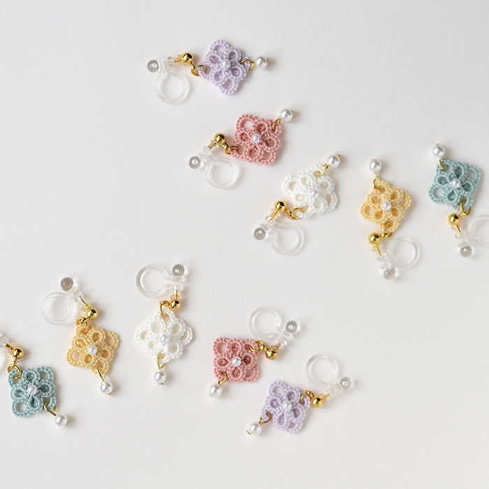 花 パール 樹脂イヤリング ノンホールピアス 小ぶり 繊細 軽い 揺れる 上品